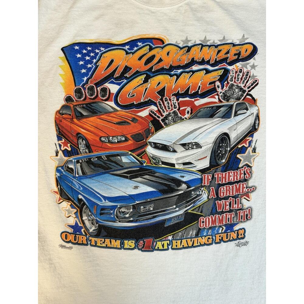 Gildan Shirt Mens XL White Disorganized Grime Car Graphic Crew Neck Cotton - Picture 5 of 12